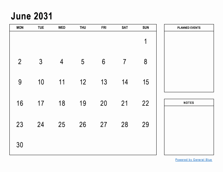 June 2031 Calendar Planner