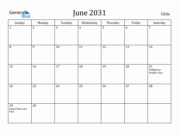 June 2031 Calendar Chile