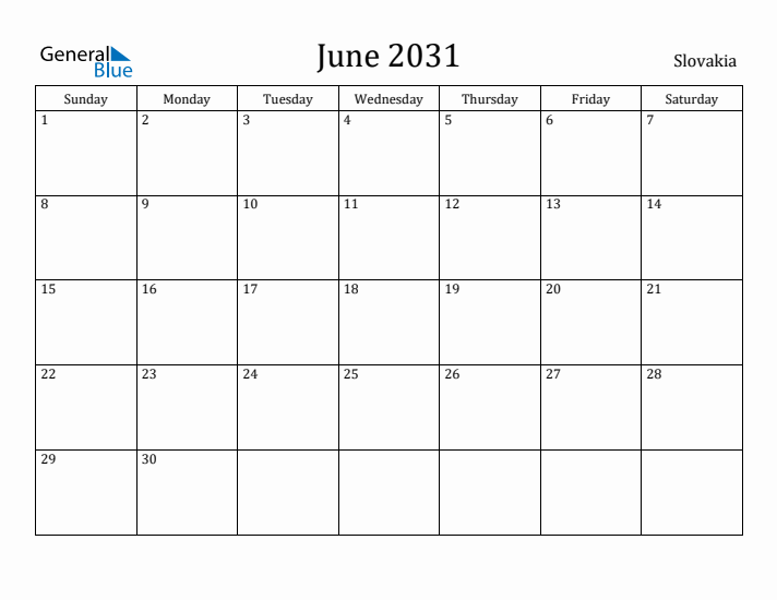 June 2031 Calendar Slovakia