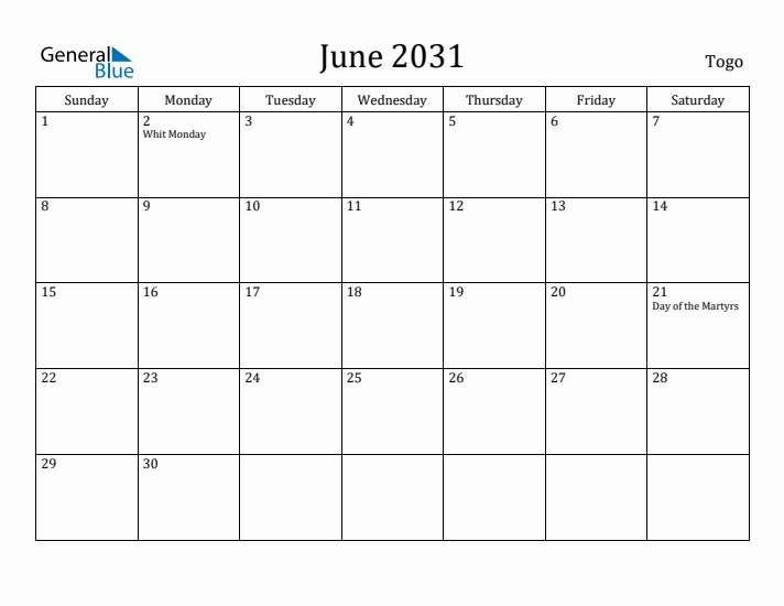 June 2031 Calendar Togo