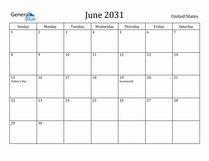 June 2031 Calendar United States