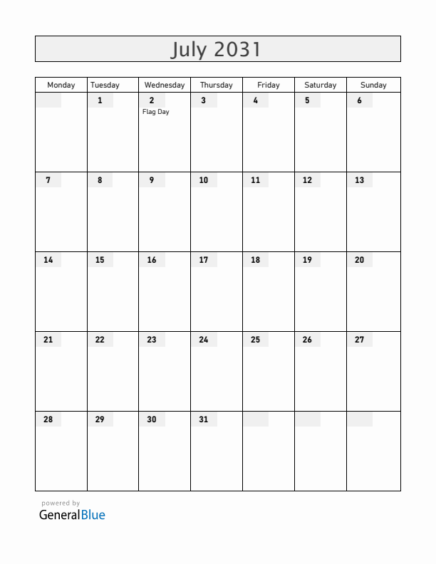 Curacao July 2031 Calendar with Holidays