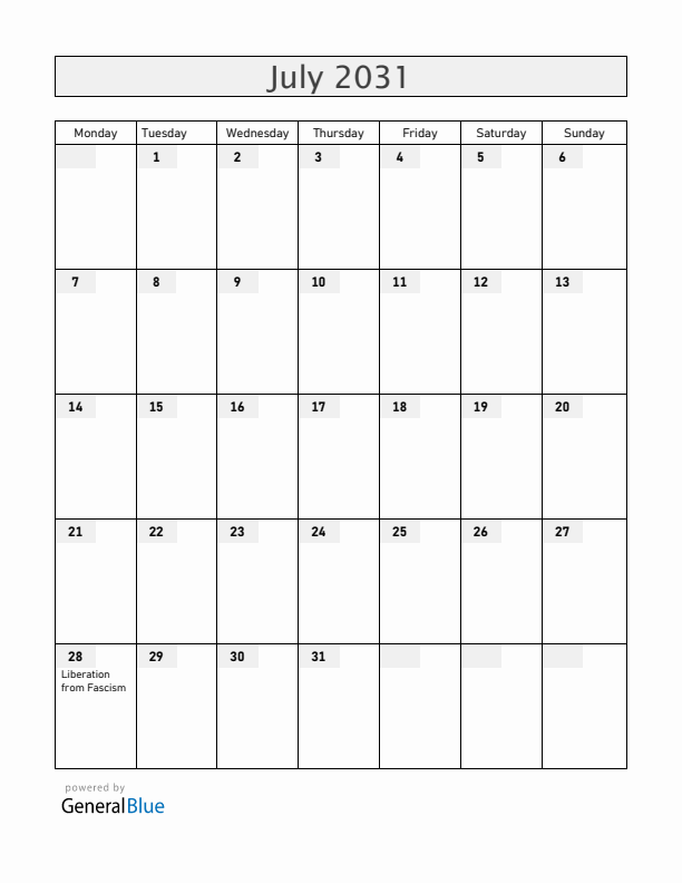 San Marino July 2031 Calendar with Holidays