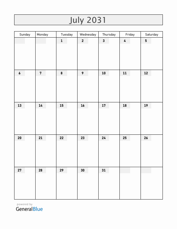 Albania July 2031 Calendar with Holidays