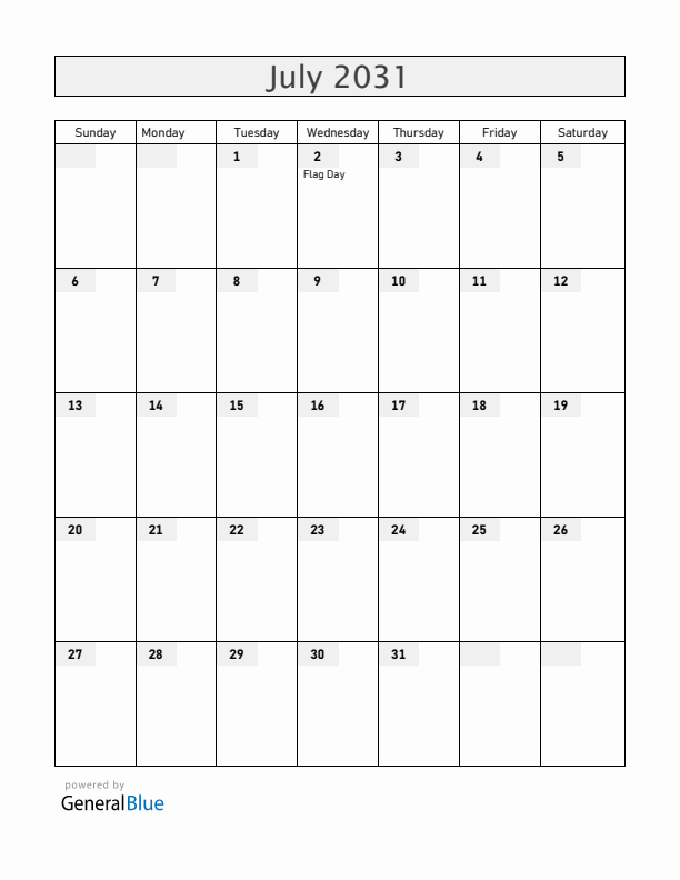 Curacao July 2031 Calendar with Holidays