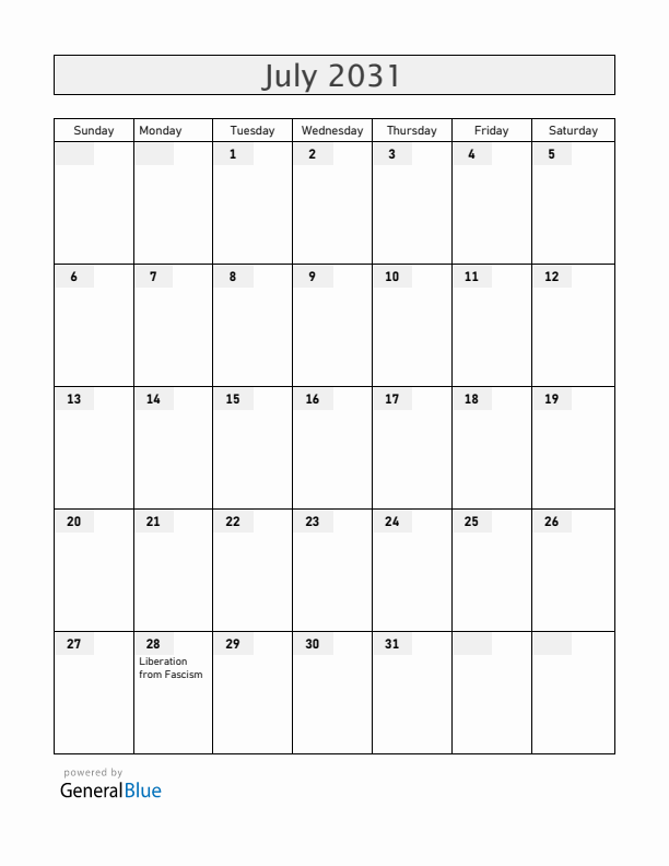 San Marino July 2031 Calendar with Holidays