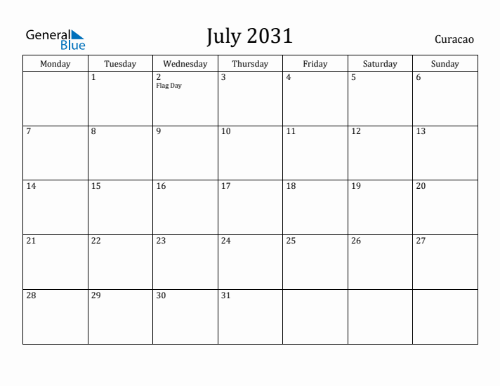 July 2031 Calendar Curacao