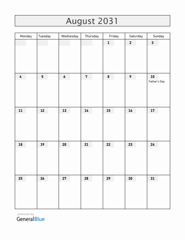 Brazil August 2031 Calendar with Holidays