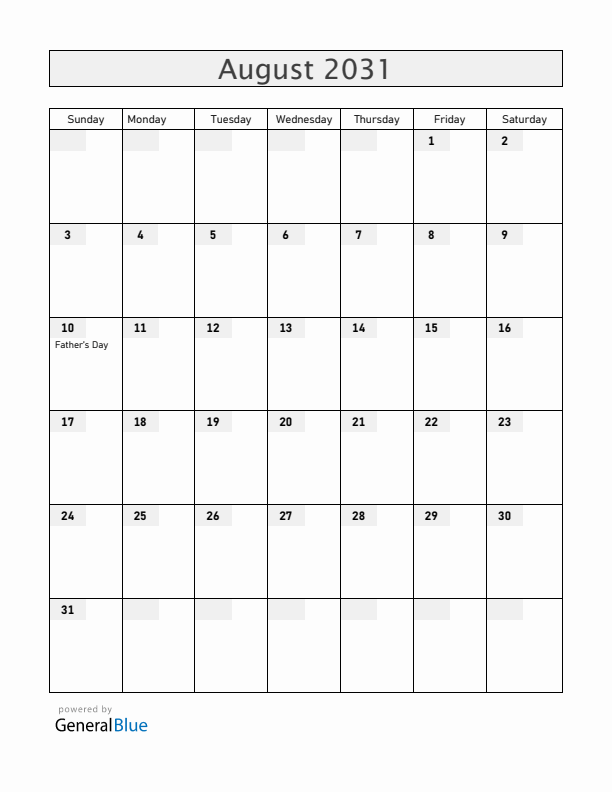 Brazil August 2031 Calendar with Holidays