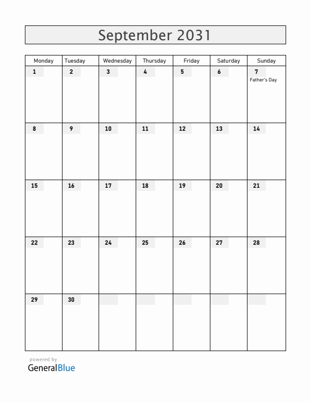 Australia September 2031 Calendar with Holidays