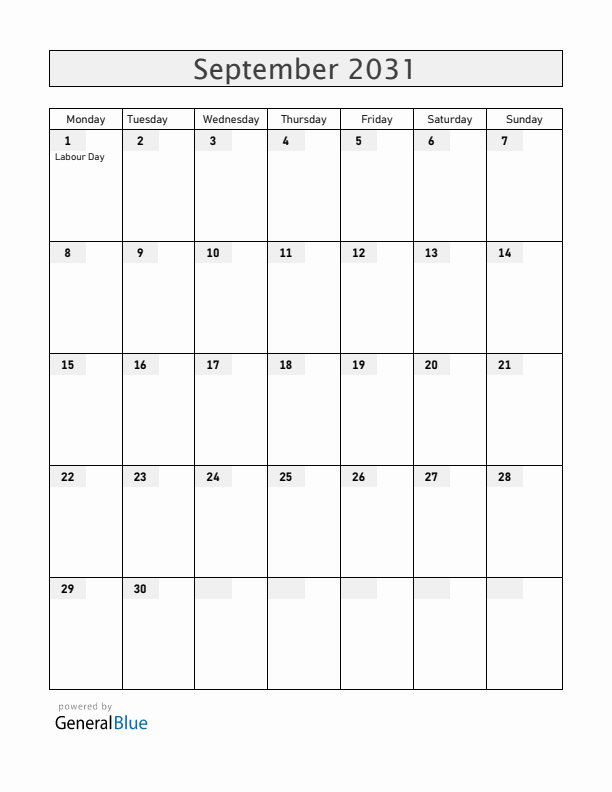 Guam September 2031 Calendar with Holidays