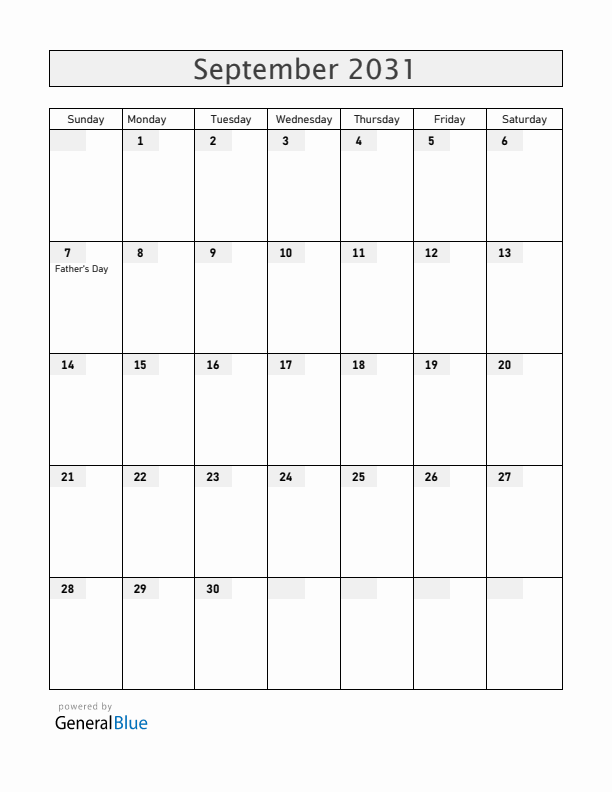 Australia September 2031 Calendar with Holidays