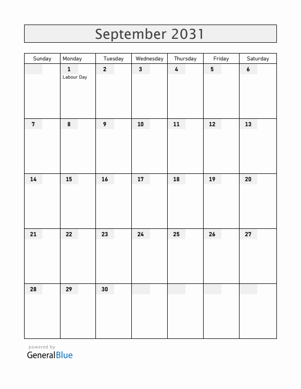 Bermuda September 2031 Calendar with Holidays