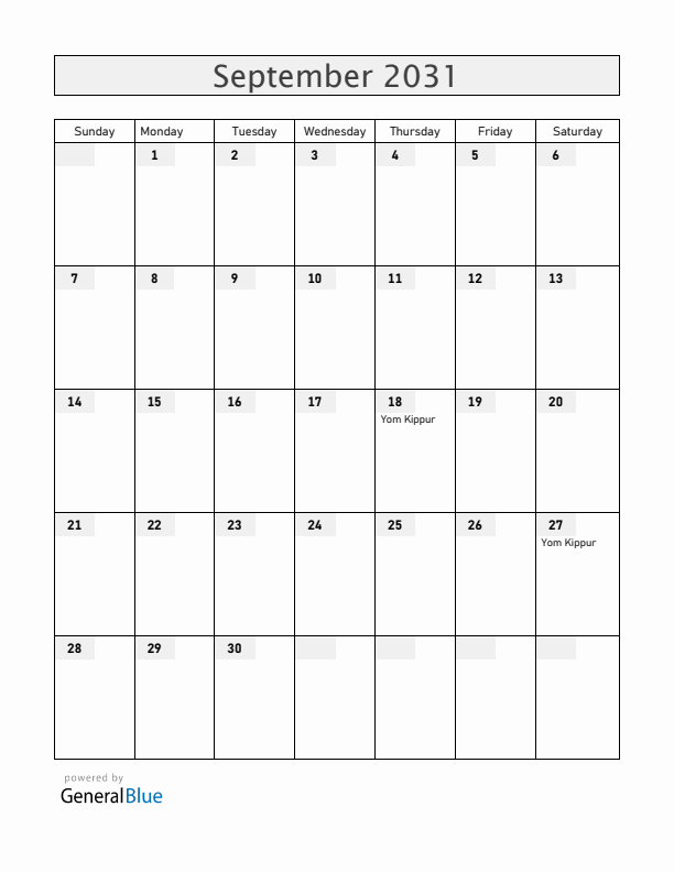 Croatia September 2031 Calendar with Holidays