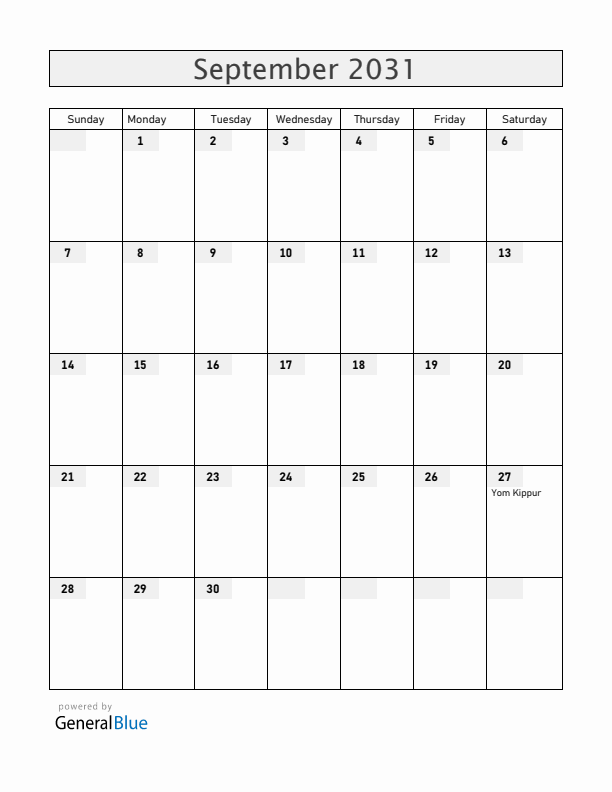 Serbia September 2031 Calendar with Holidays