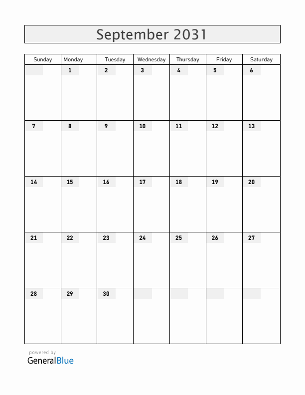 Zambia September 2031 Calendar with Holidays