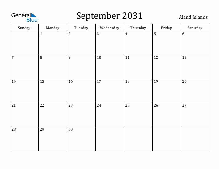 September 2031 Calendar Aland Islands