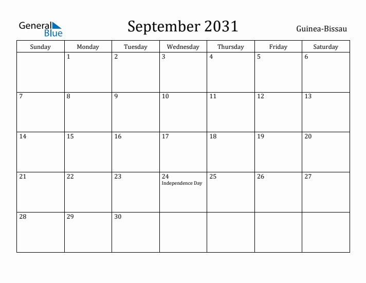 September 2031 Calendar Guinea-Bissau