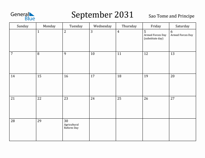 September 2031 Calendar Sao Tome and Principe