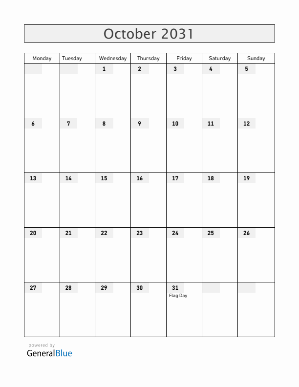 Ecuador October 2031 Calendar with Holidays