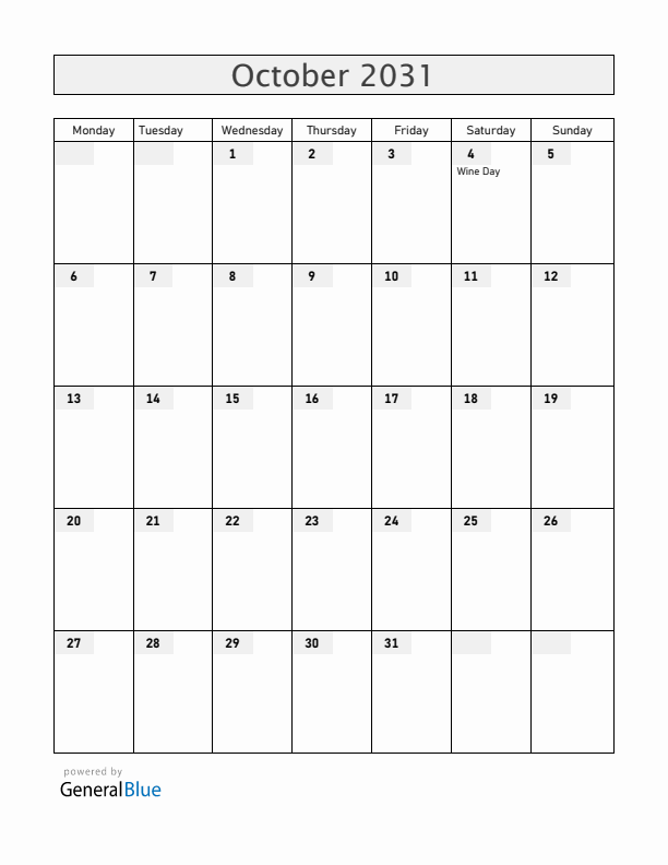 Moldova October 2031 Calendar with Holidays