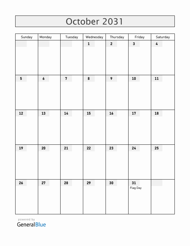 Ecuador October 2031 Calendar with Holidays