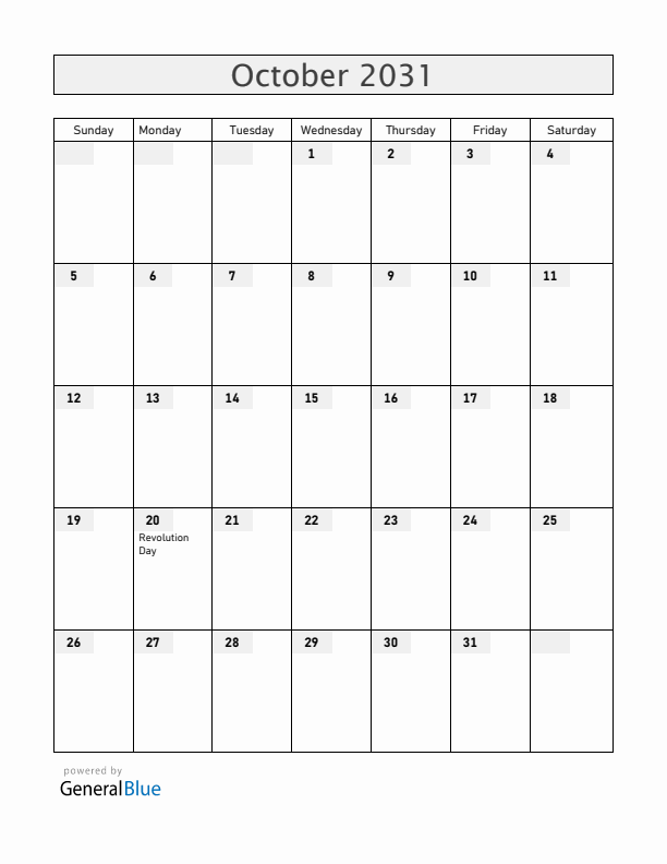 Guatemala October 2031 Calendar with Holidays