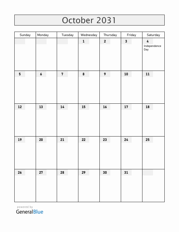 Lesotho October 2031 Calendar with Holidays
