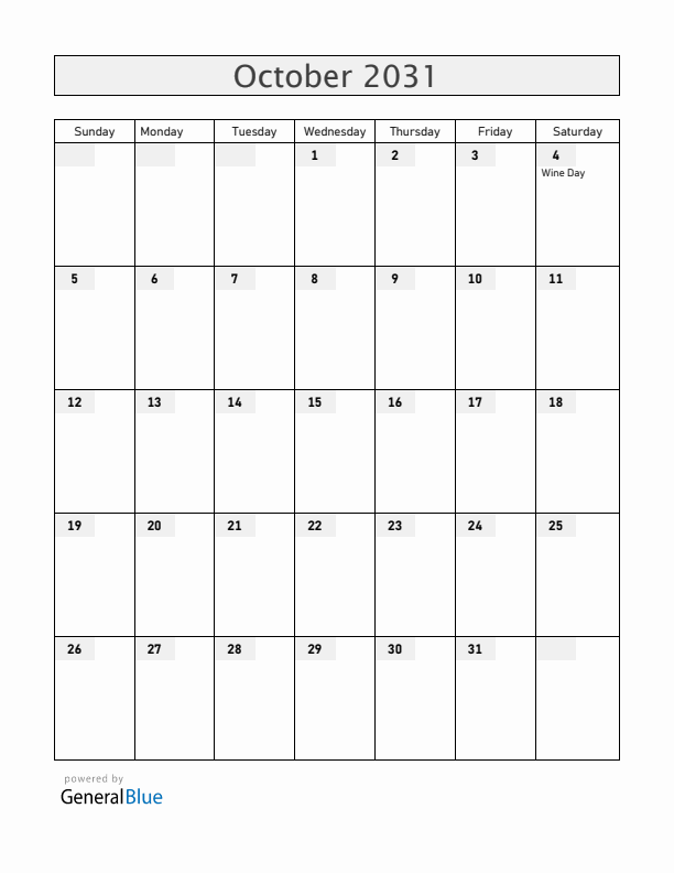 Moldova October 2031 Calendar with Holidays