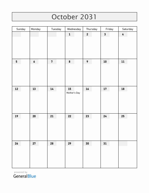 Malawi October 2031 Calendar with Holidays