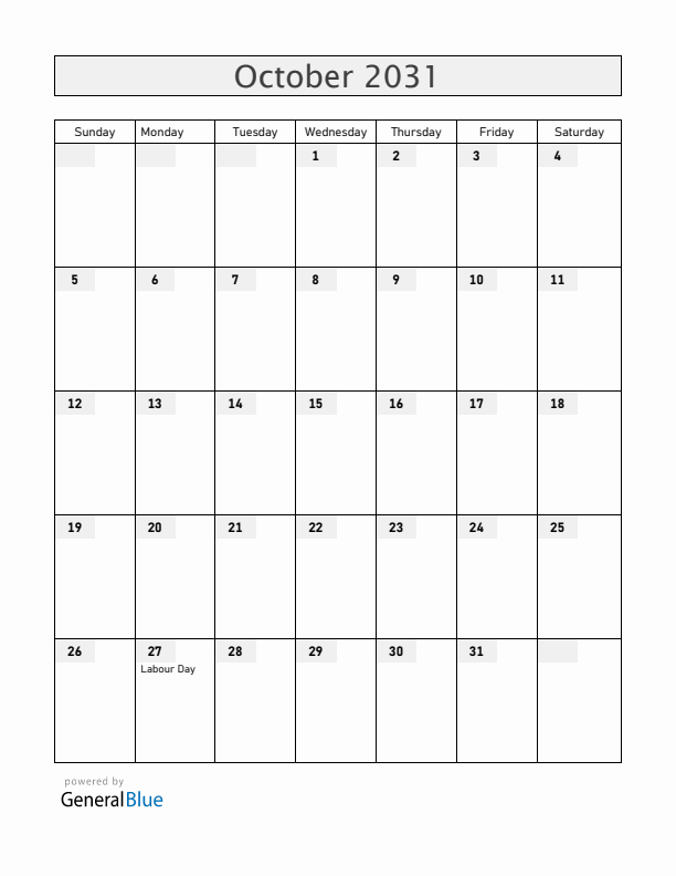 New Zealand October 2031 Calendar with Holidays