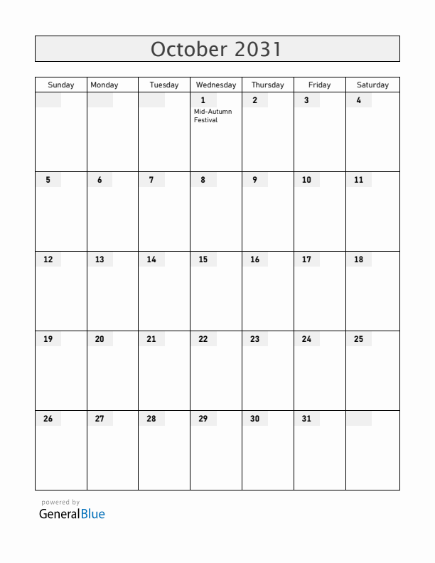 Philippines October 2031 Calendar with Holidays
