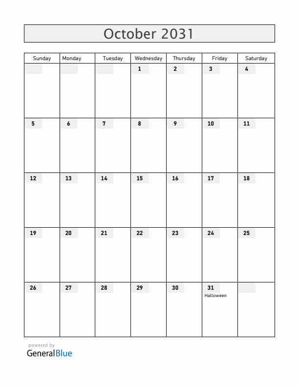 Sweden October 2031 Calendar with Holidays