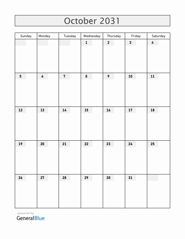 Mayotte October 2031 Calendar with Holidays