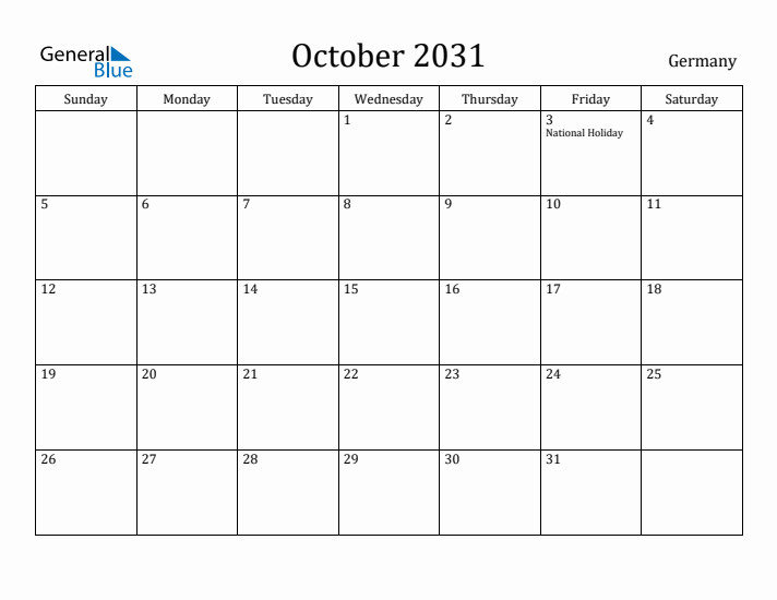 October 2031 Calendar Germany