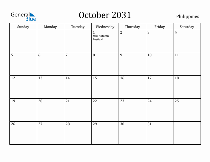 October 2031 Calendar Philippines