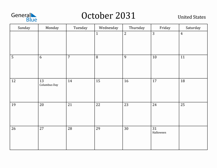 October 2031 Calendar United States