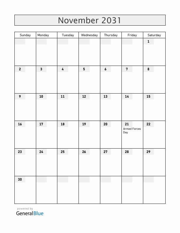 Bangladesh November 2031 Calendar with Holidays
