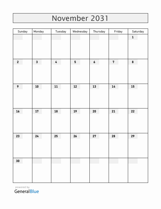 Zambia November 2031 Calendar with Holidays