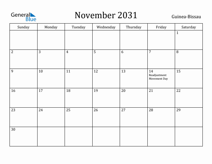 November 2031 Calendar Guinea-Bissau