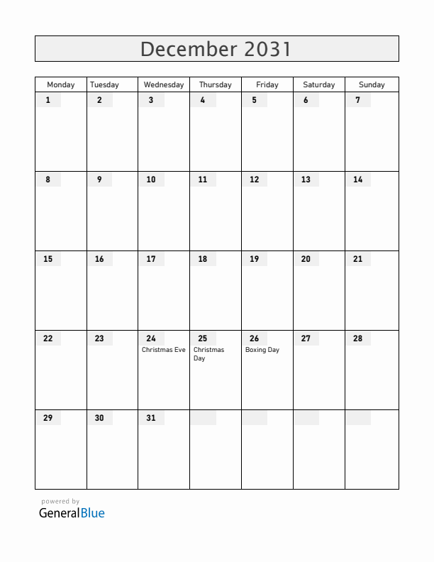 Greenland December 2031 Calendar with Holidays