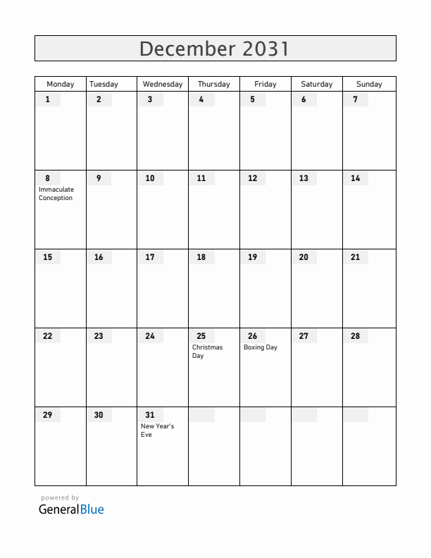 San Marino December 2031 Calendar with Holidays