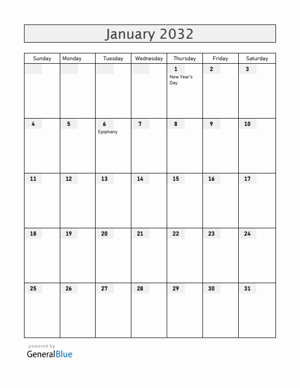 Greenland January 2032 Calendar with Holidays