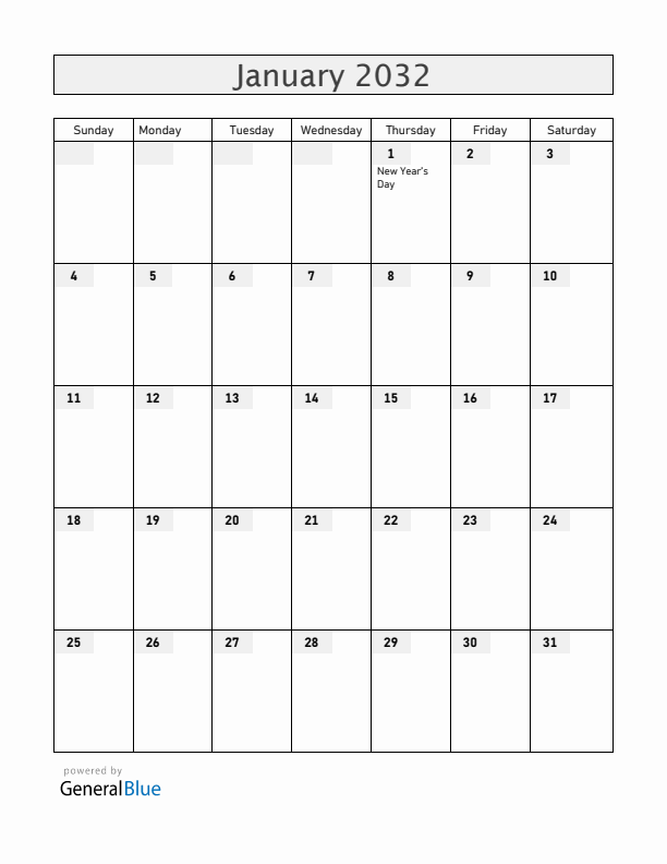 Zambia January 2032 Calendar with Holidays