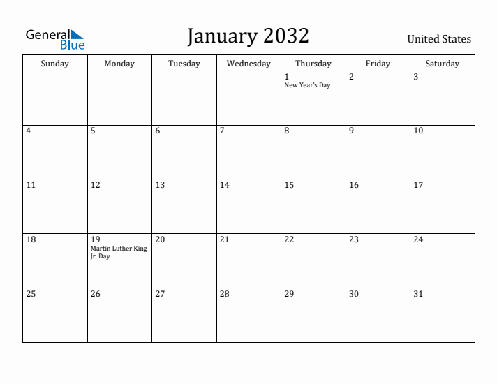 January 2032 Calendar United States