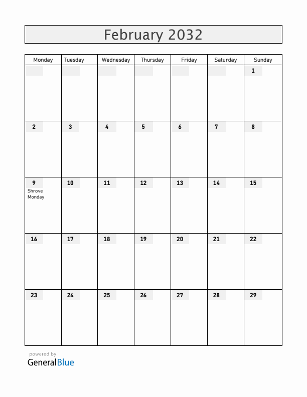 Aruba February 2032 Calendar with Holidays