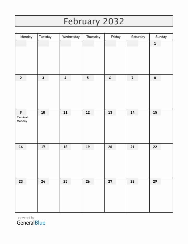 Curacao February 2032 Calendar with Holidays