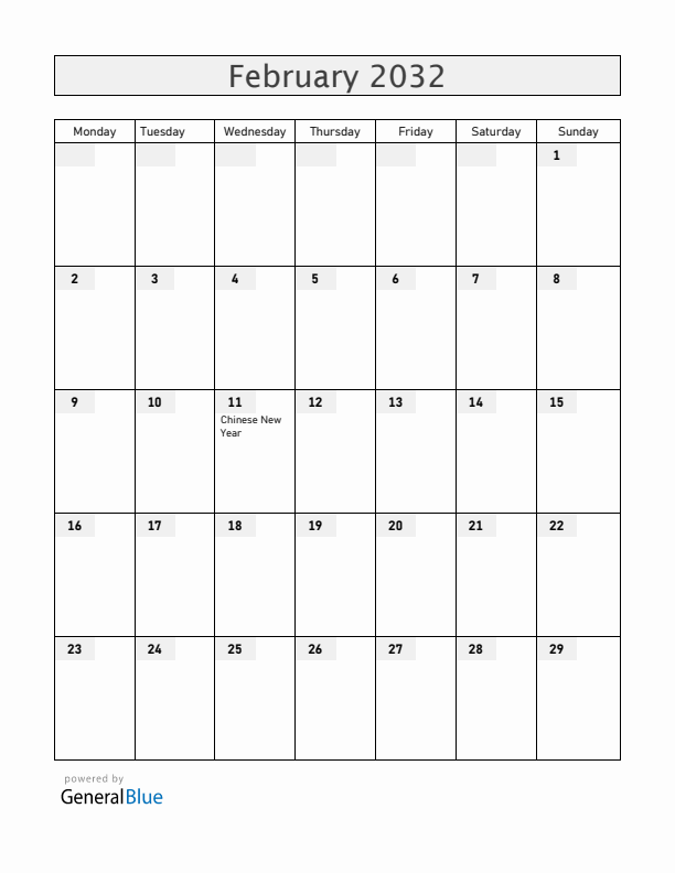 Christmas Island February 2032 Calendar with Holidays