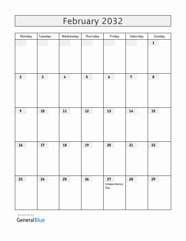 Dominican Republic February 2032 Calendar with Holidays