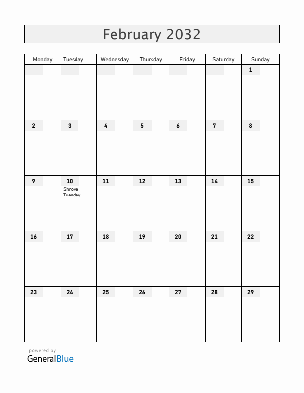 Croatia February 2032 Calendar with Holidays